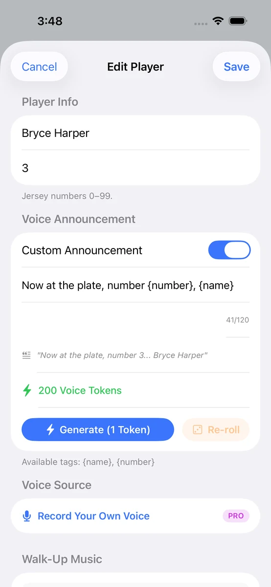 AI Voice selection screen