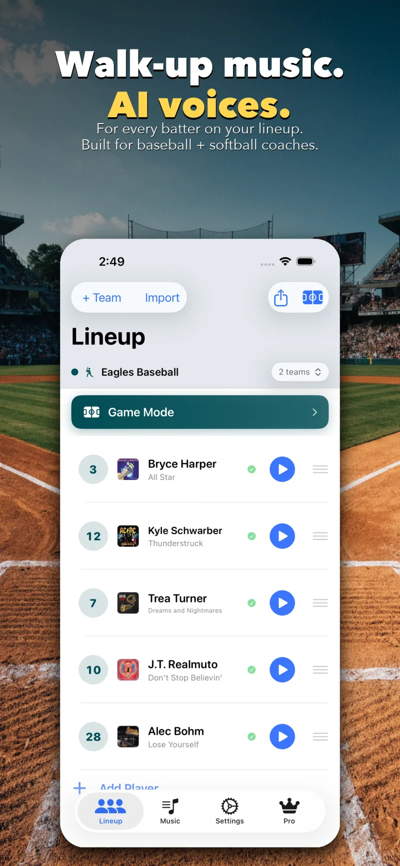 Lineup screen